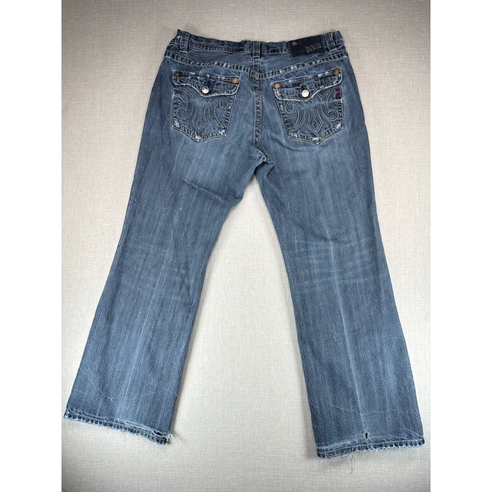 MEK Denim Mazatlan Jeans Mens 40 Blue Bootcut Distressed Embroidered Button Fly - Picture 3 of 16